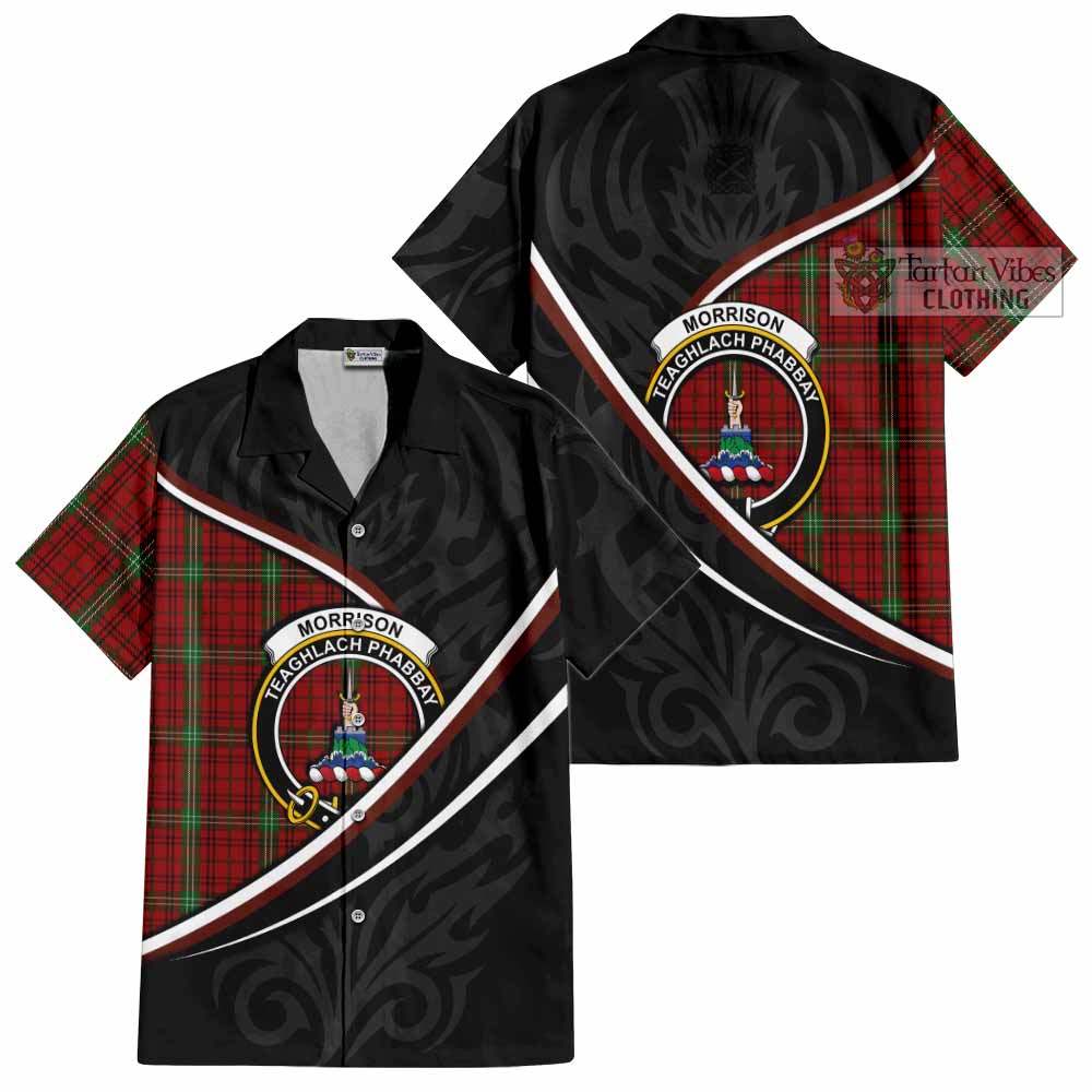 Morrison Tartan Family Crest Short Sleeve Button Shirt Celtic Scottish Thistle Floral - Tartan Vibes Clothing