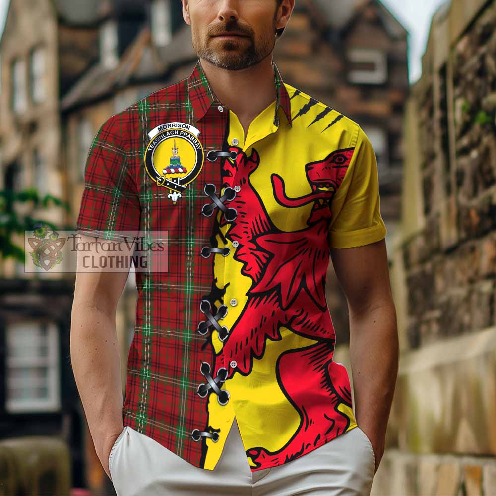 Morrison Tartan Family Crest Short Sleeve Button Shirt Lion Rampant Honor - Tartan Vibes Clothing