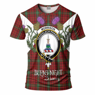 Morrison Tartan Family Crest T-Shirt Scottish Burns Night Thistle Floral