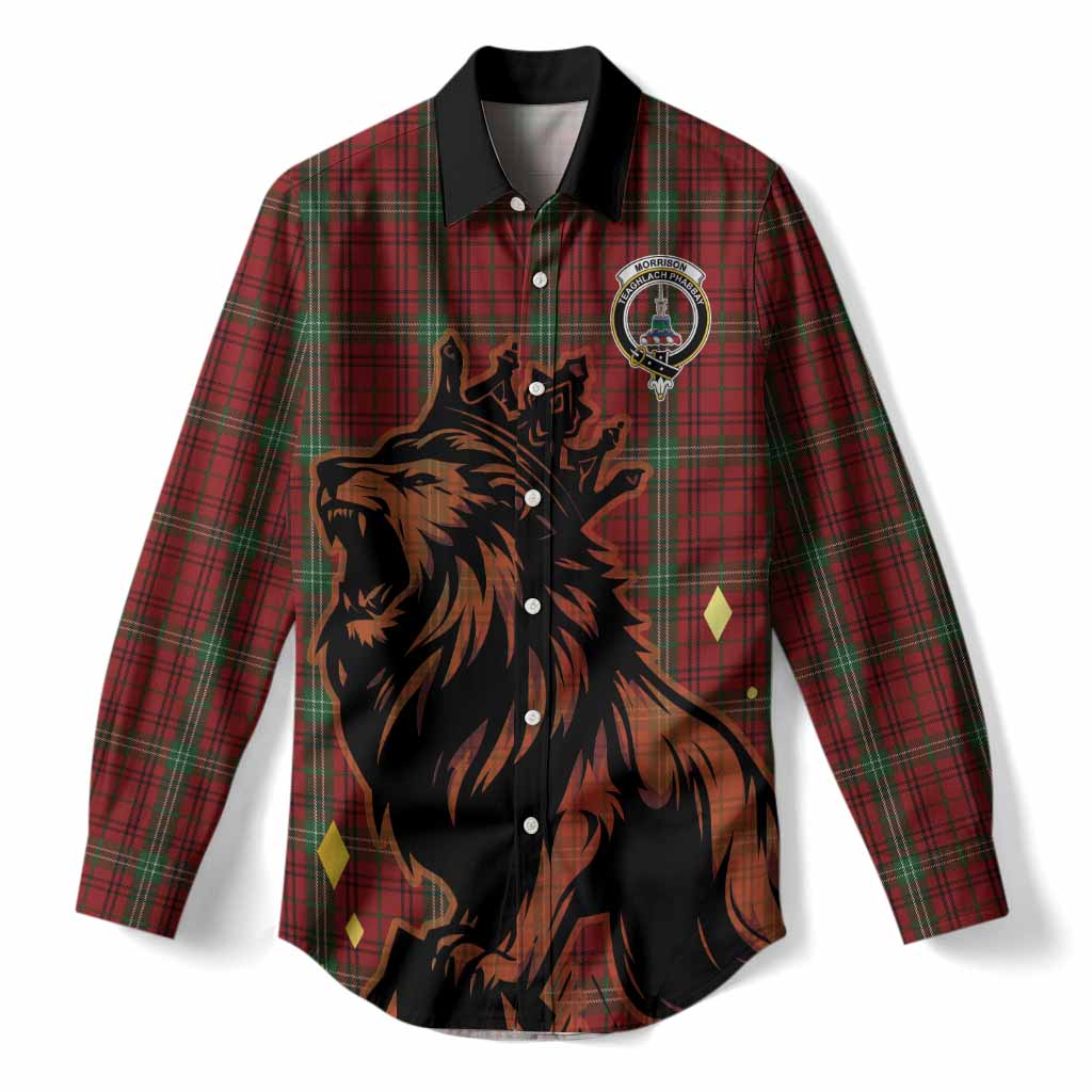 Morrison Tartan Family Crest Women Casual Shirt Crowned Lion Roaring