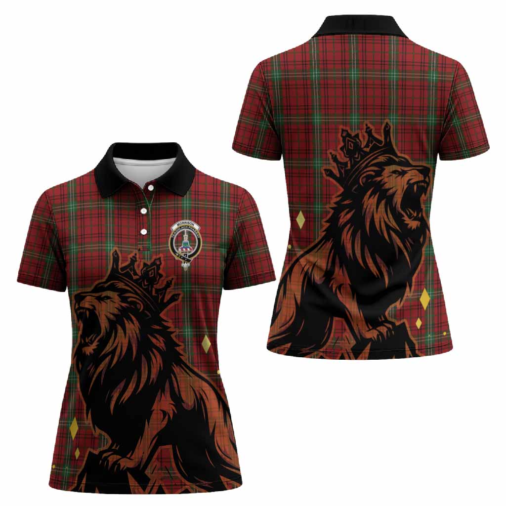 Morrison Tartan Family Crest Women Polo Shirt Crowned Lion Roaring