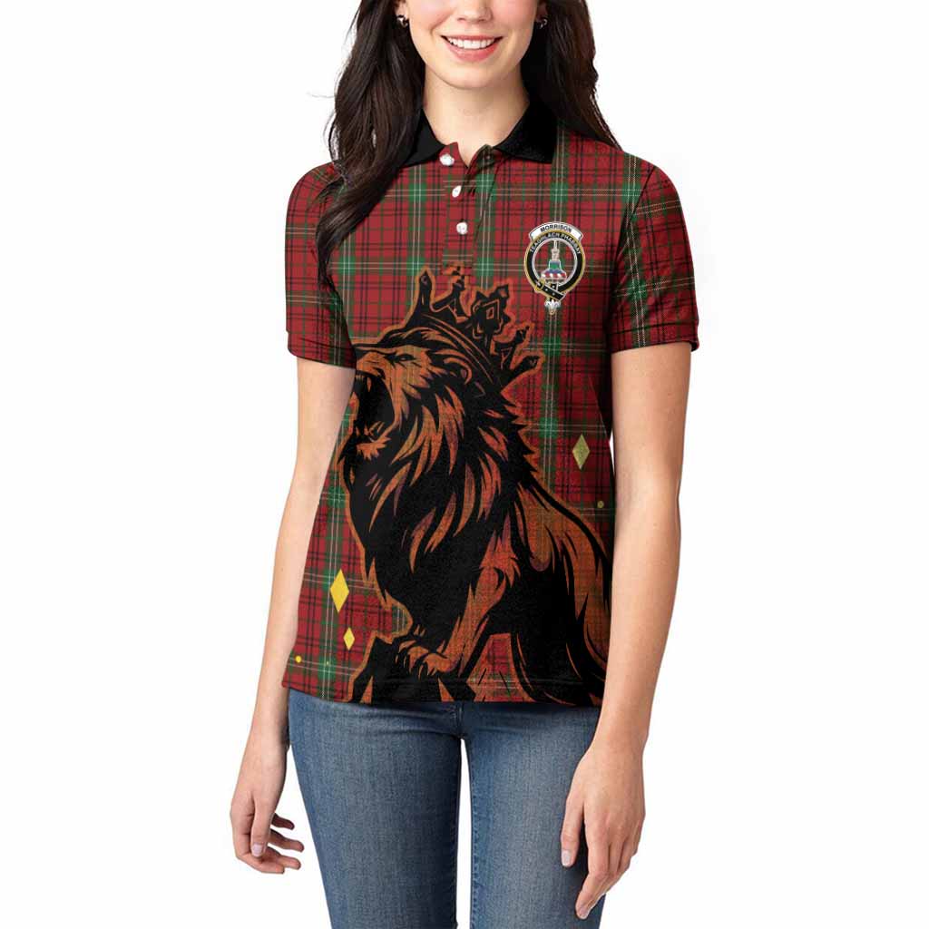 Morrison Tartan Family Crest Women Polo Shirt Crowned Lion Roaring