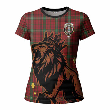 Morrison Tartan Family Crest Women T shirt Crowned Lion Roaring