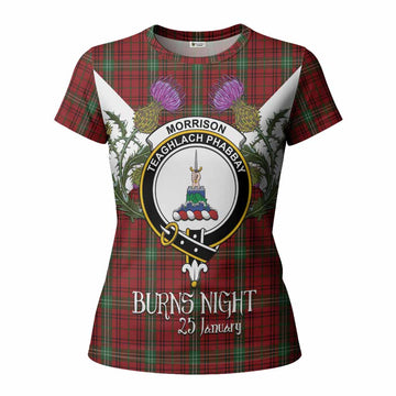 Morrison Tartan Family Crest Women T shirt Scottish Burns Night Thistle Floral