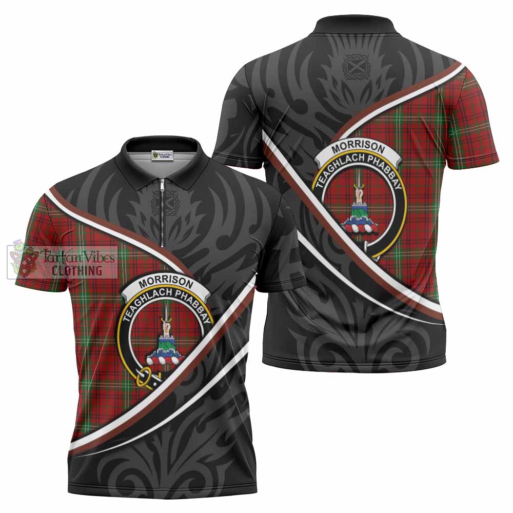 Morrison Tartan Family Crest Zipper Polo Shirt Celtic Scottish Thistle Floral - Tartan Vibes Clothing