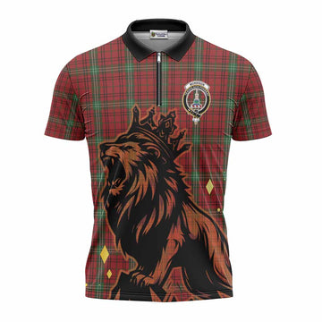 Morrison Tartan Family Crest Zipper Polo Shirt Crowned Lion Roaring