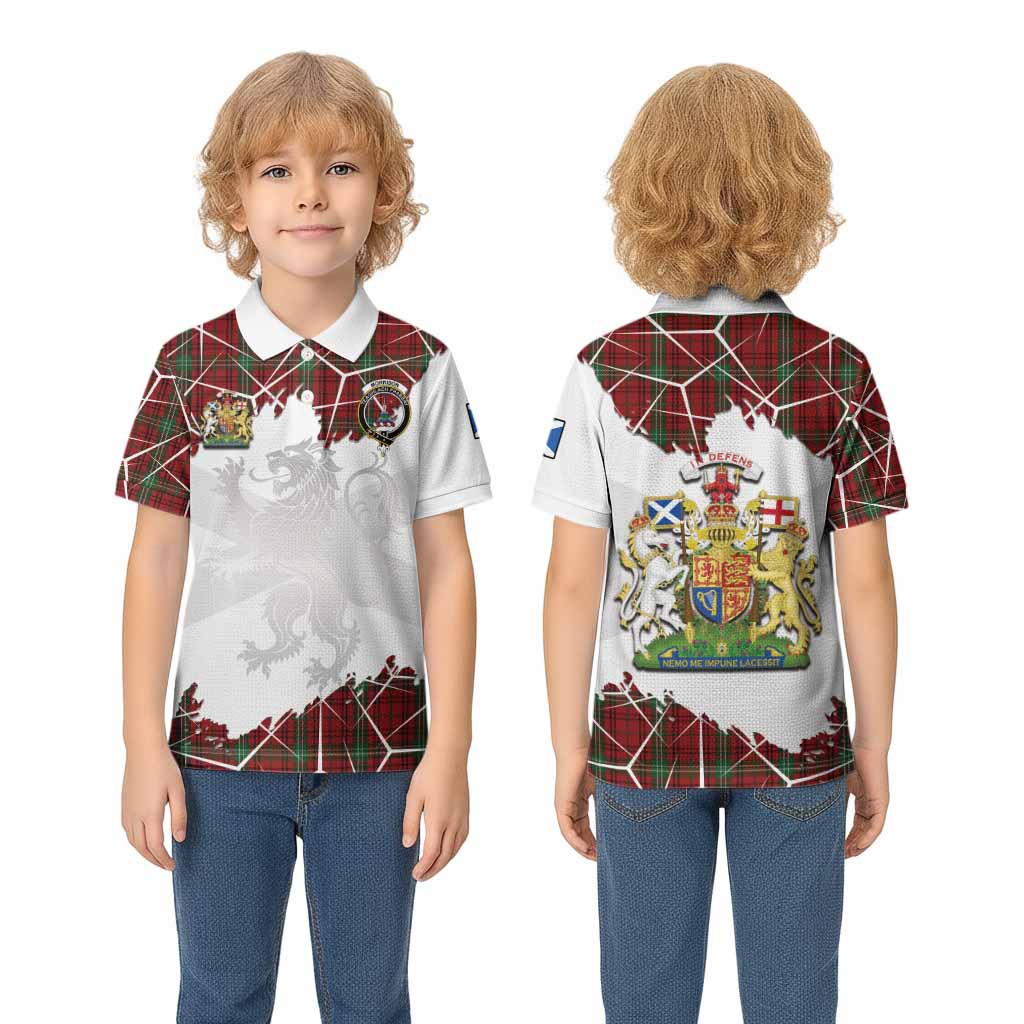 Morrison Tartan Kid Polo Shirt with Family Crest and Lion Rampant Grunge Style