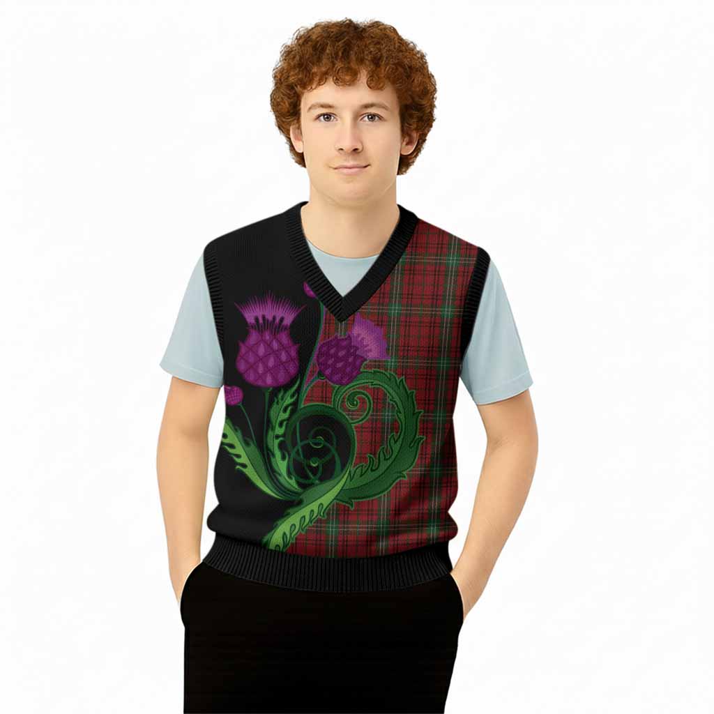 Morrison Tartan Knitted V-Neck Vest Traditional Scottish Thistle
