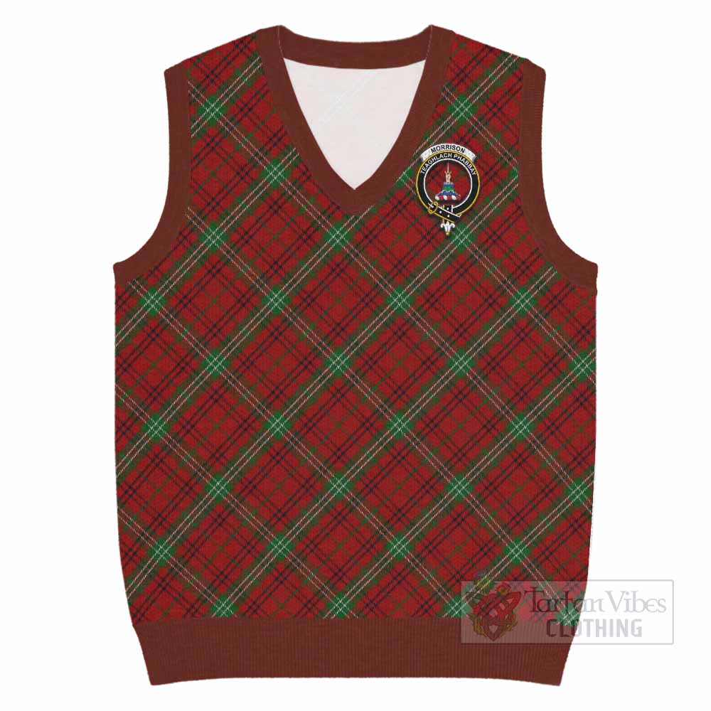Morrison Tartan Knitted V-Neck Vest with Family Crest Cross Style