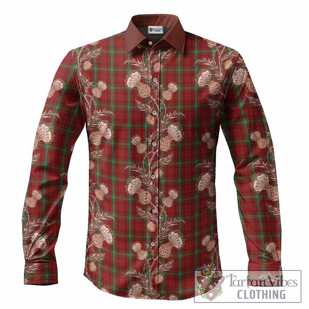 Morrison Tartan Long Sleeve Button Shirts Seamless Scottish Thistle Flowers