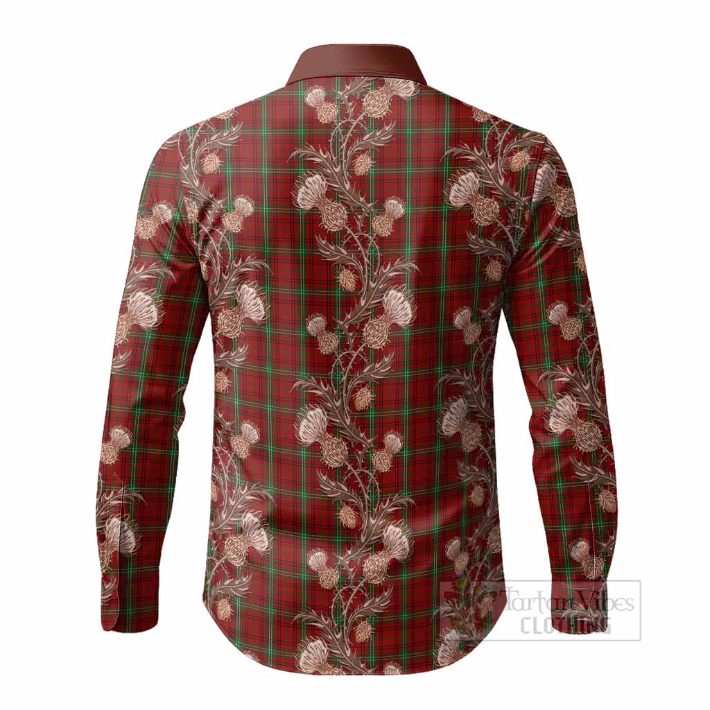 Morrison Tartan Long Sleeve Button Shirts Seamless Scottish Thistle Flowers