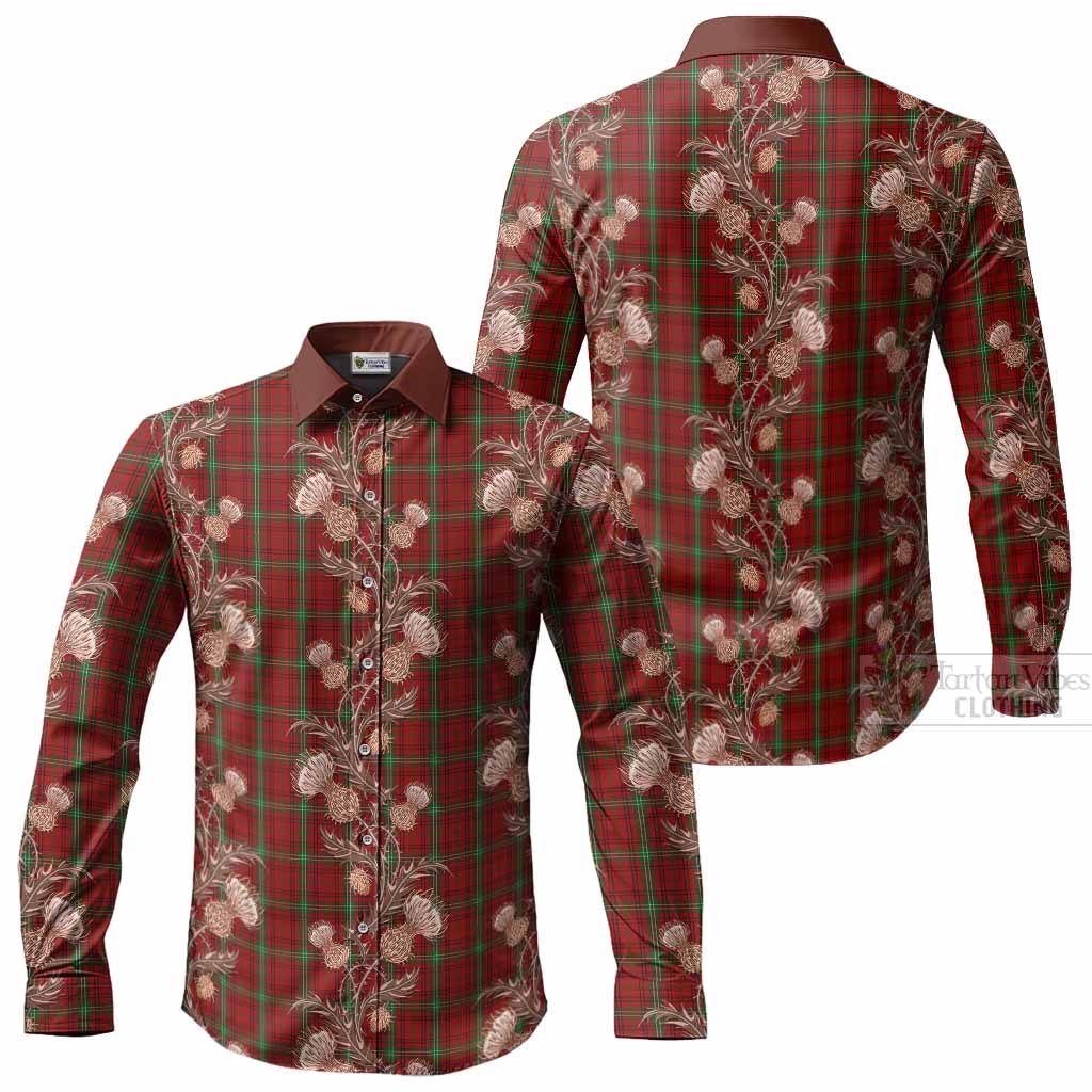 Morrison Tartan Long Sleeve Button Shirts Seamless Scottish Thistle Flowers