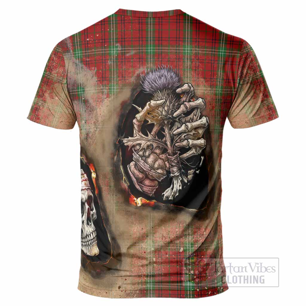 Morrison Tartan T-Shirt Halloween Skeleton With Thistle Burning Effect - Tartan Vibes Clothing