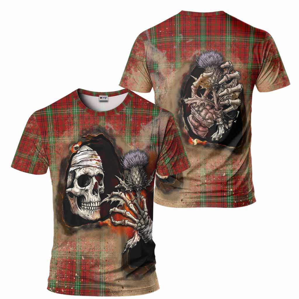 Morrison Tartan T-Shirt Halloween Skeleton With Thistle Burning Effect - Tartan Vibes Clothing