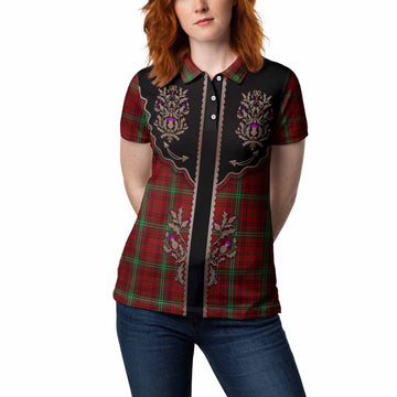 Morrison Tartan Women Polo Shirt Thistle Ornament Western Yoke