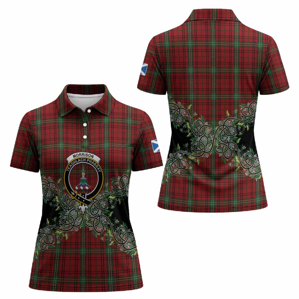 Morrison Tartan Women Polo Shirt Thistle Scottish Spirit