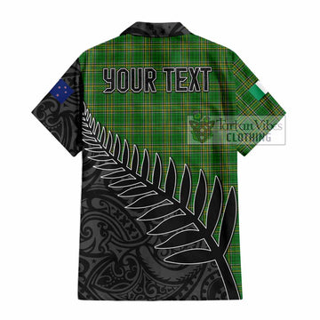 Tartan Vibes Clothing Mortagh Irish Clan Tartan Short Sleeve Button Shirt with Coat of Arms New Zealand Silver Fern Half Style