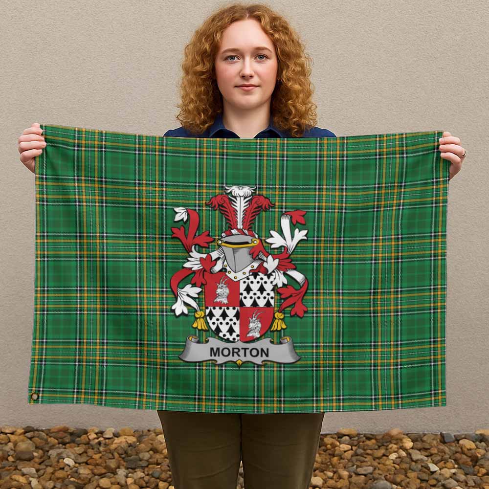 Tartan Vibes Clothing Morton Irish Clan Tartan House Flag with Coat of Arms
