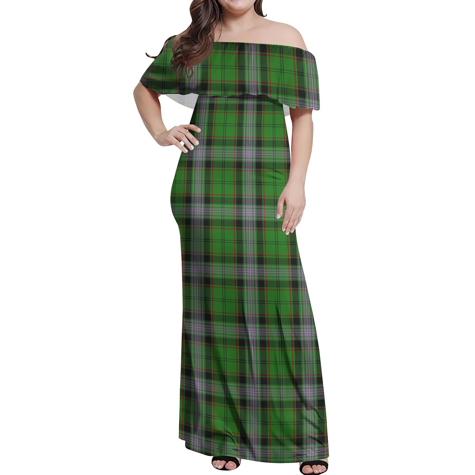 Moss Tartan Off Shoulder Long Dress Women's Dress - Tartan Vibes Clothing