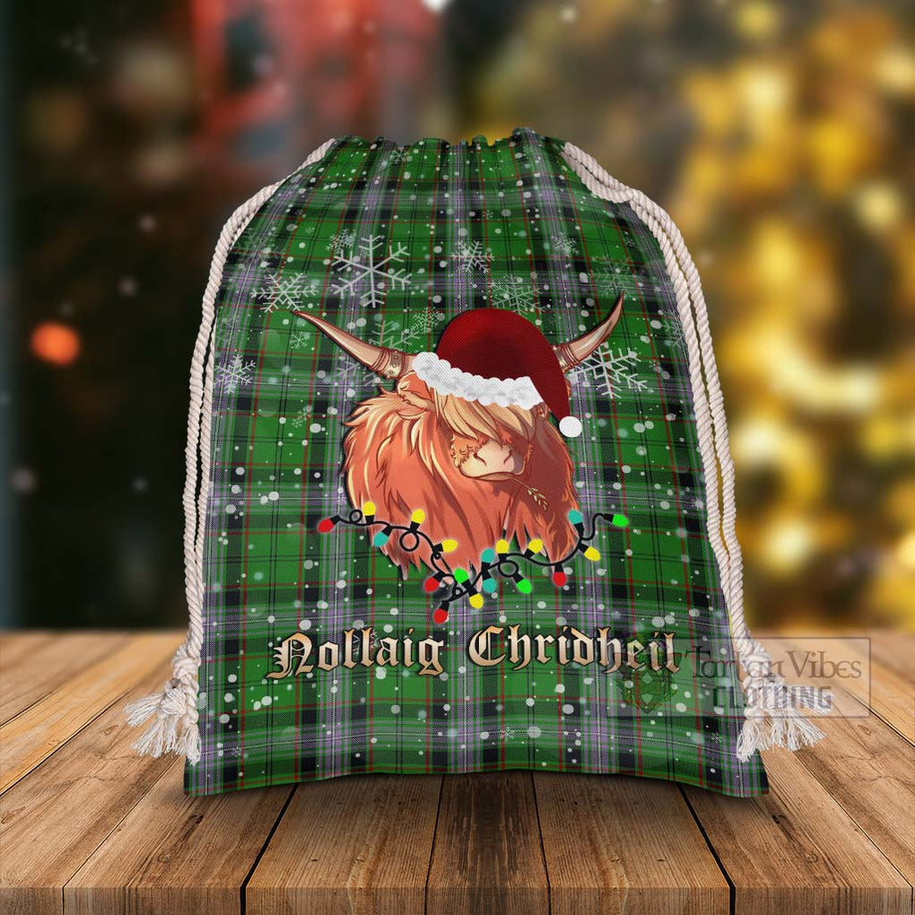 Moss Tartan Christmas Santa's Bag with Twinkle Highland Cattle - Tartan Vibes Clothing