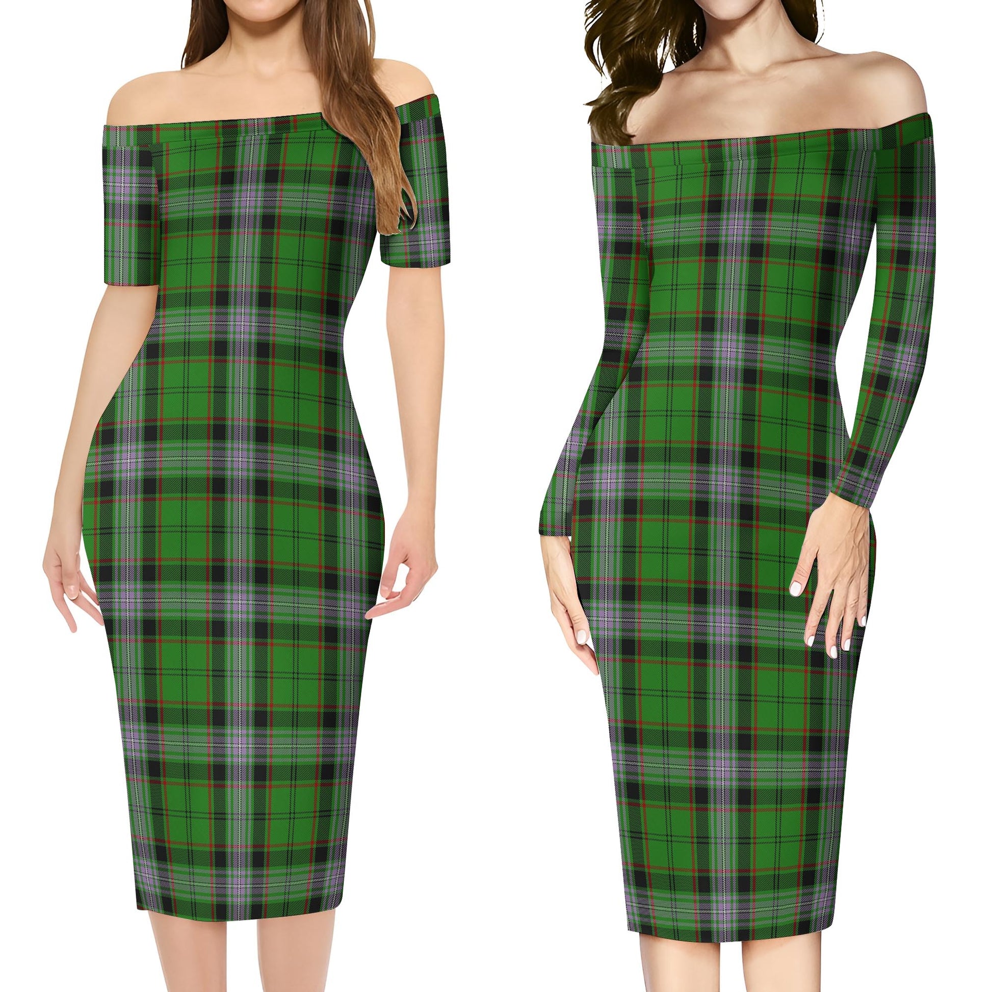 Moss Tartan Off Shoulder Lady Dress Women's Dress - Tartan Vibes Clothing