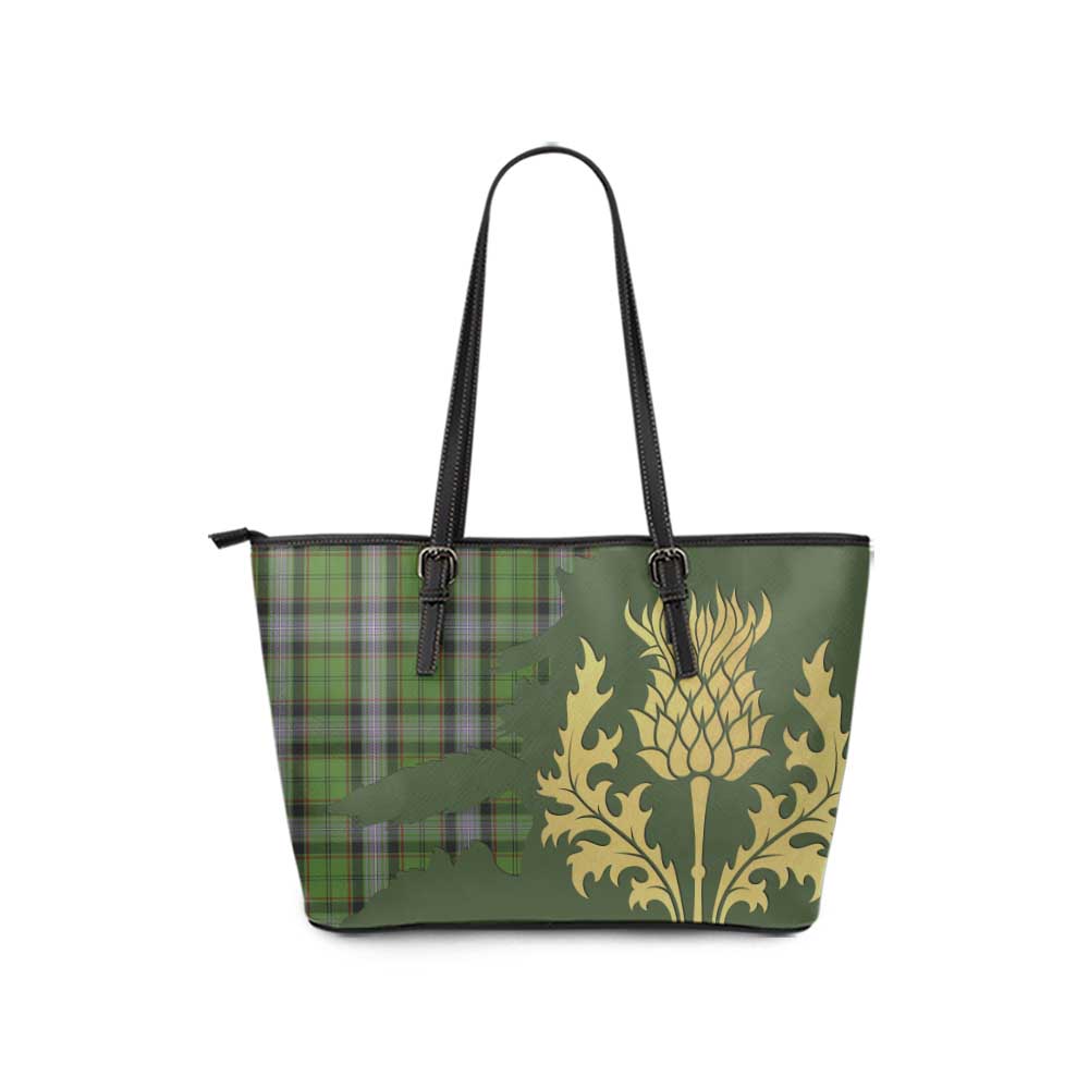 Moss Tartan Leather Tote Bag Gold Thistle Style - Tartan Vibes Clothing