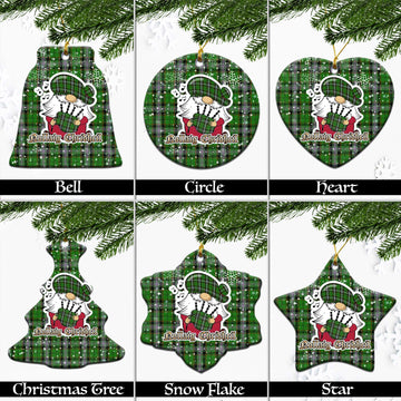 Moss Tartan Christmas Ceramic Ornaments with Scottish Gnome Playing Bagpipes Ceramic - Tartan Vibes Clothing