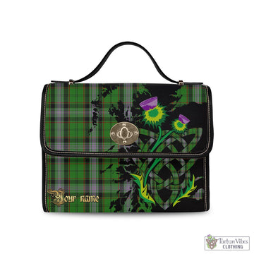 Tartan Vibes Clothing Moss Tartan Waterproof Canvas Bag with Scotland Map and Thistle Celtic Accents