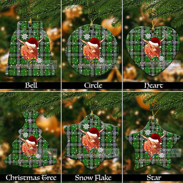 Moss Tartan Christmas Ceramic Ornaments with Twinkle Highland Cattle Ceramic - Tartan Vibes Clothing