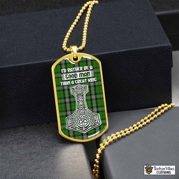 Tartan Vibes Clothing Moss Tartan Dog Tag Necklace Viking Mjolnir Style