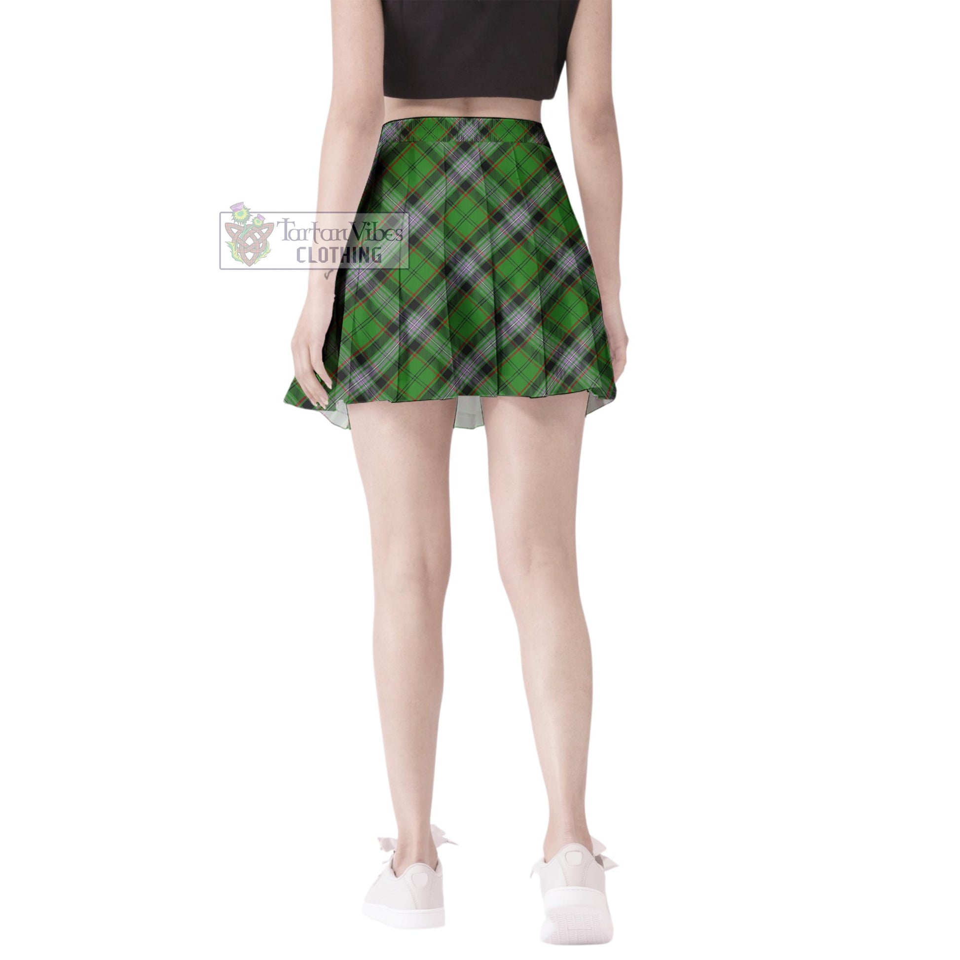 Moss Tartan Women's Plated Mini Skirt Cross Style - Tartan Vibes Clothing