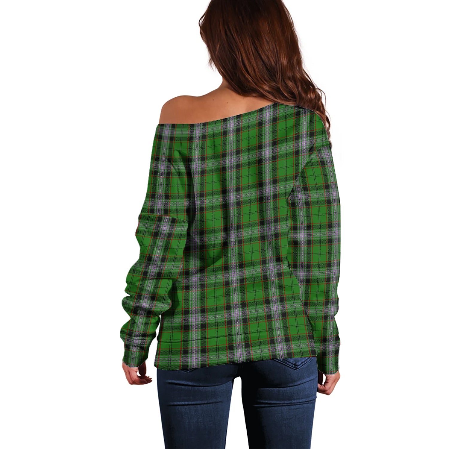 Moss Tartan Off Shoulder Women Sweater - Tartan Vibes Clothing