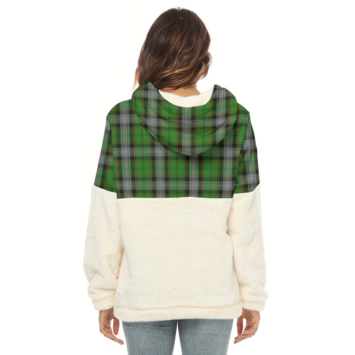 Moss Tartan Half Style Women's Borg Fleece Hoodie with Half Zip - Tartan Vibes Clothing
