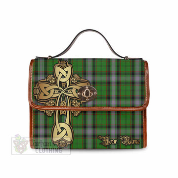 Tartan Vibes Clothing Moss Tartan Waterproof Canvas Bag Golden Thistle Celtic Cross Style