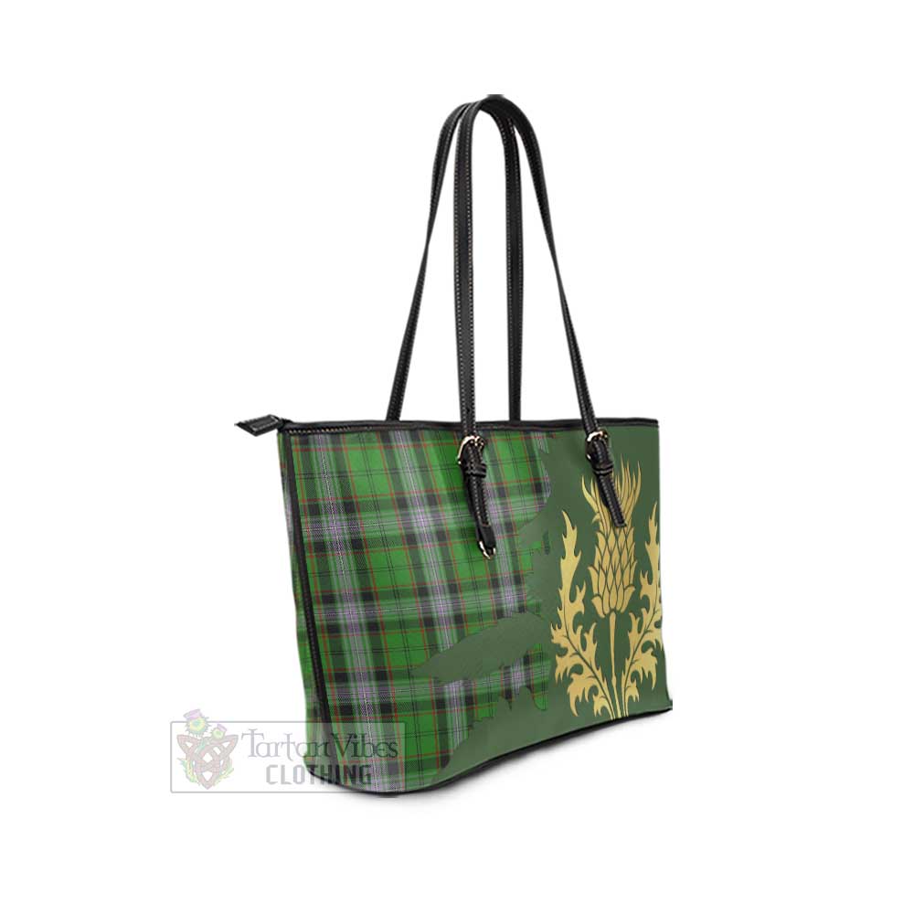 Moss Tartan Leather Tote Bag Gold Thistle Style - Tartan Vibes Clothing