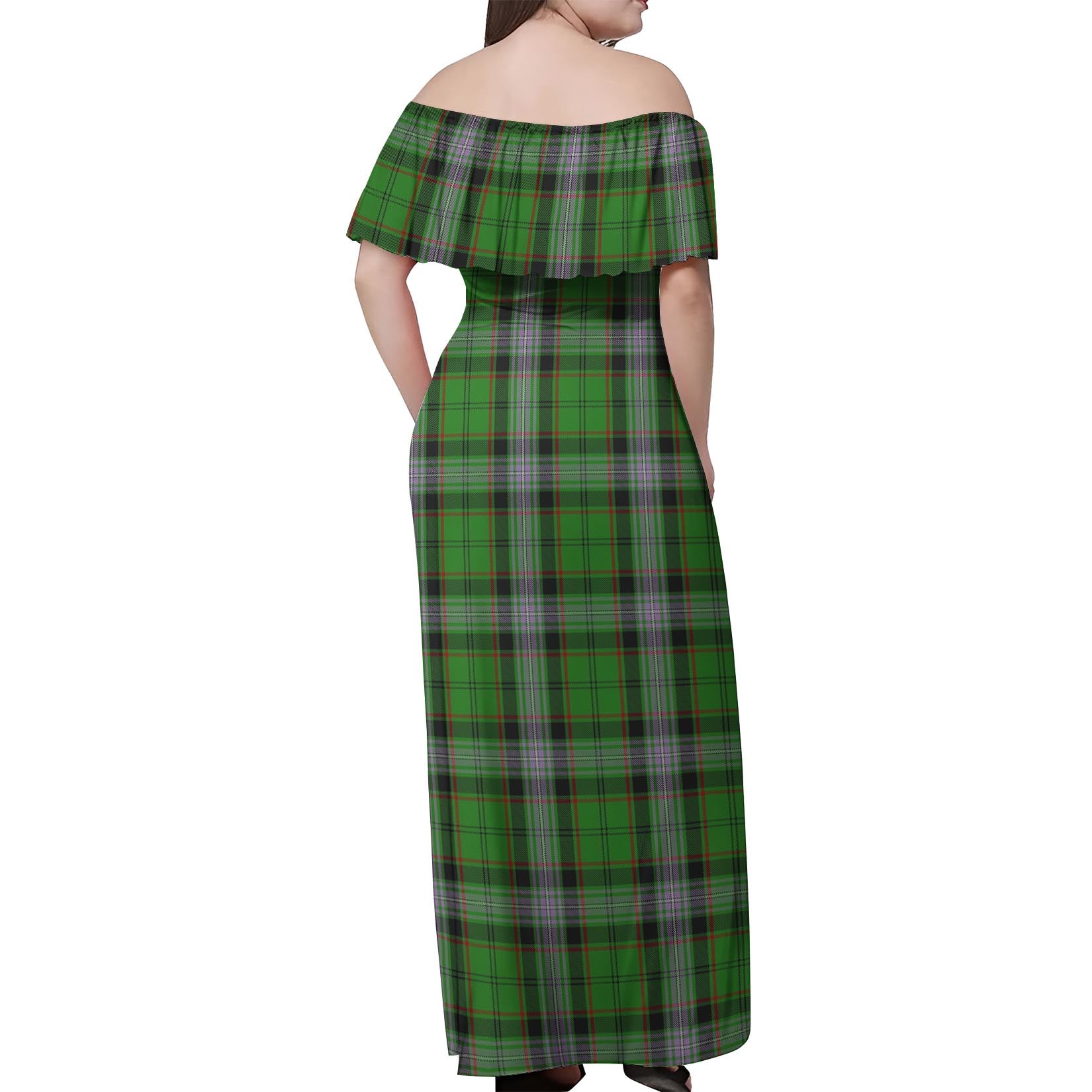 Moss Tartan Off Shoulder Long Dress - Tartan Vibes Clothing