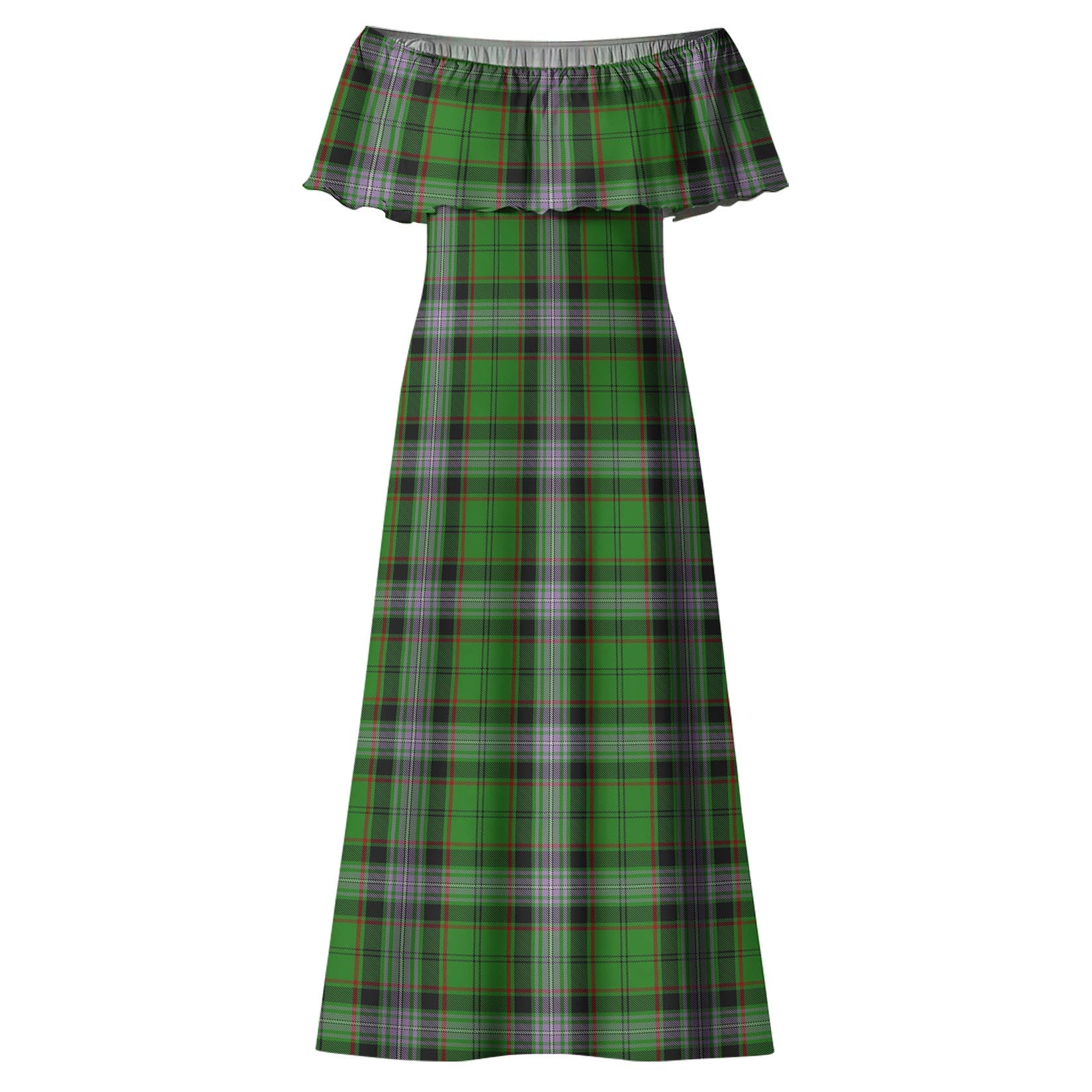 Moss Tartan Off Shoulder Long Dress - Tartan Vibes Clothing