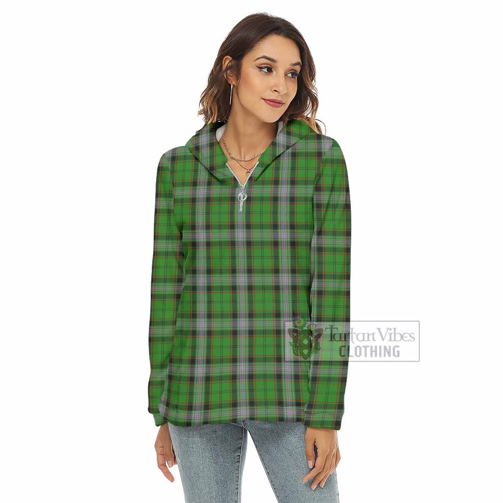 Moss Tartan Women's Borg Fleece Hoodie with Half Zip - Tartan Vibes Clothing