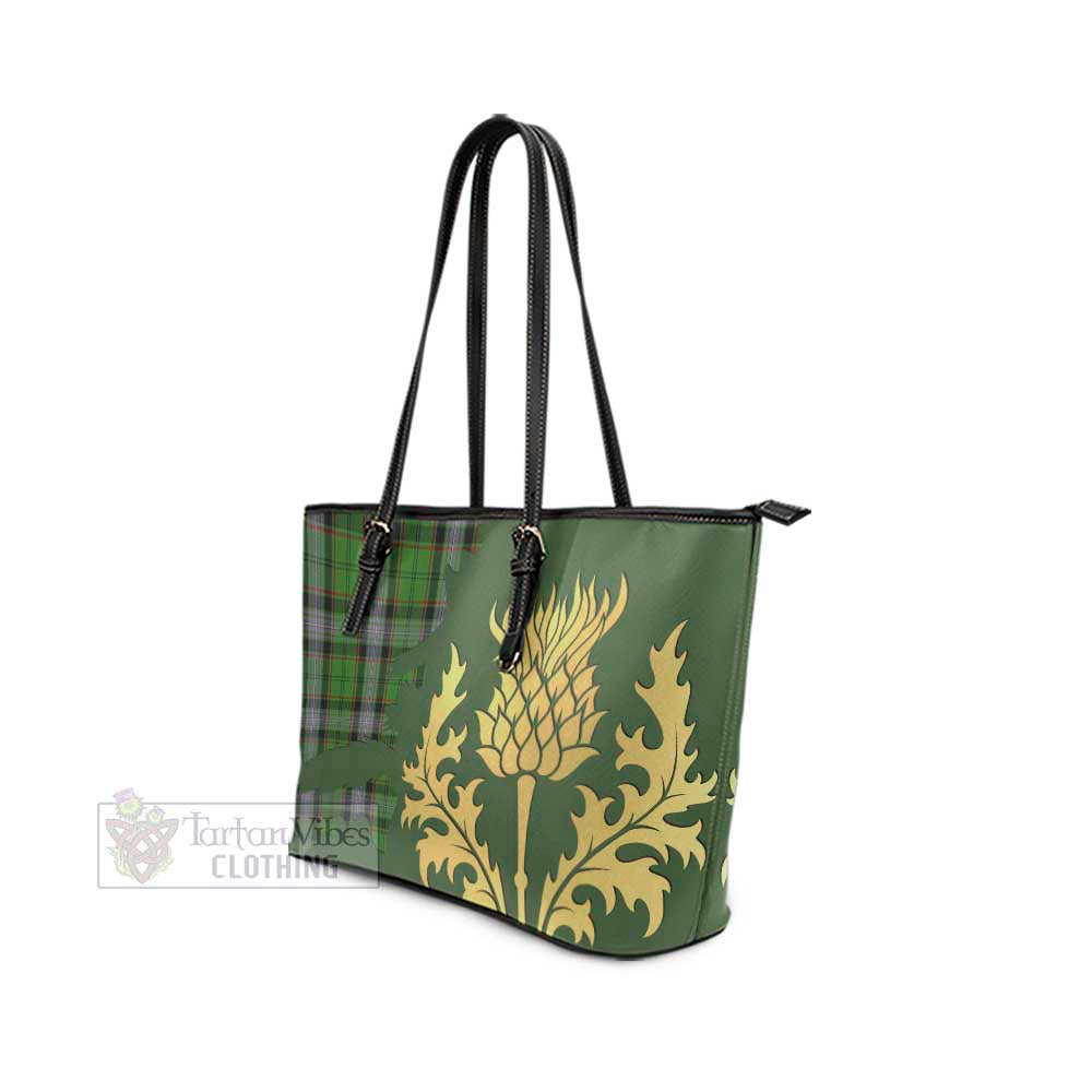 Moss Tartan Leather Tote Bag Gold Thistle Style - Tartan Vibes Clothing