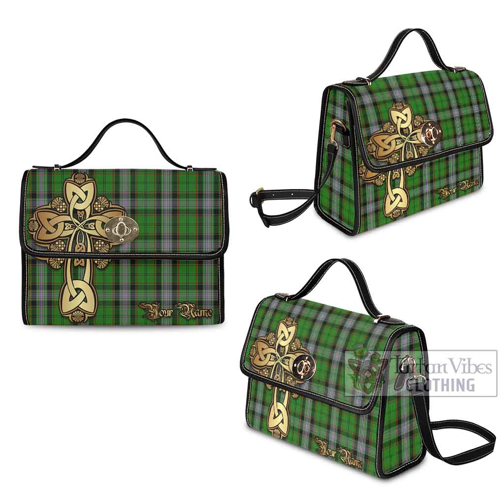 Tartan Vibes Clothing Moss Tartan Waterproof Canvas Bag Golden Thistle Celtic Cross Style