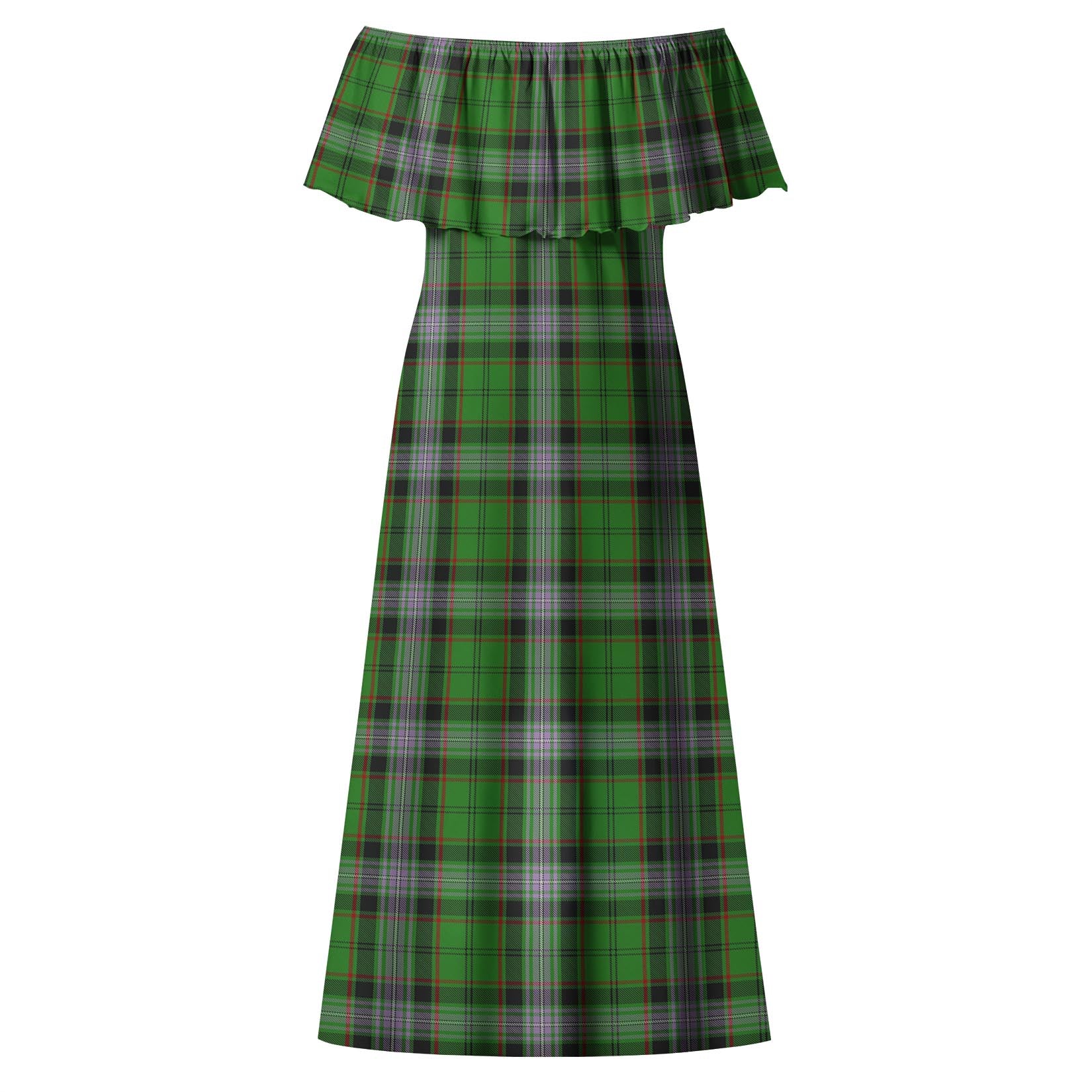 Moss Tartan Off Shoulder Long Dress - Tartan Vibes Clothing