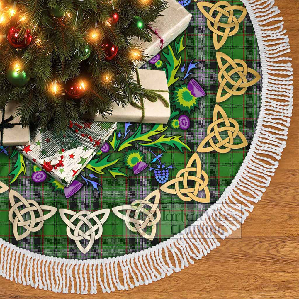 Tartan Vibes Clothing Moss Tartan Christmas Tree Skirt with Thistle Celtic Knot Style