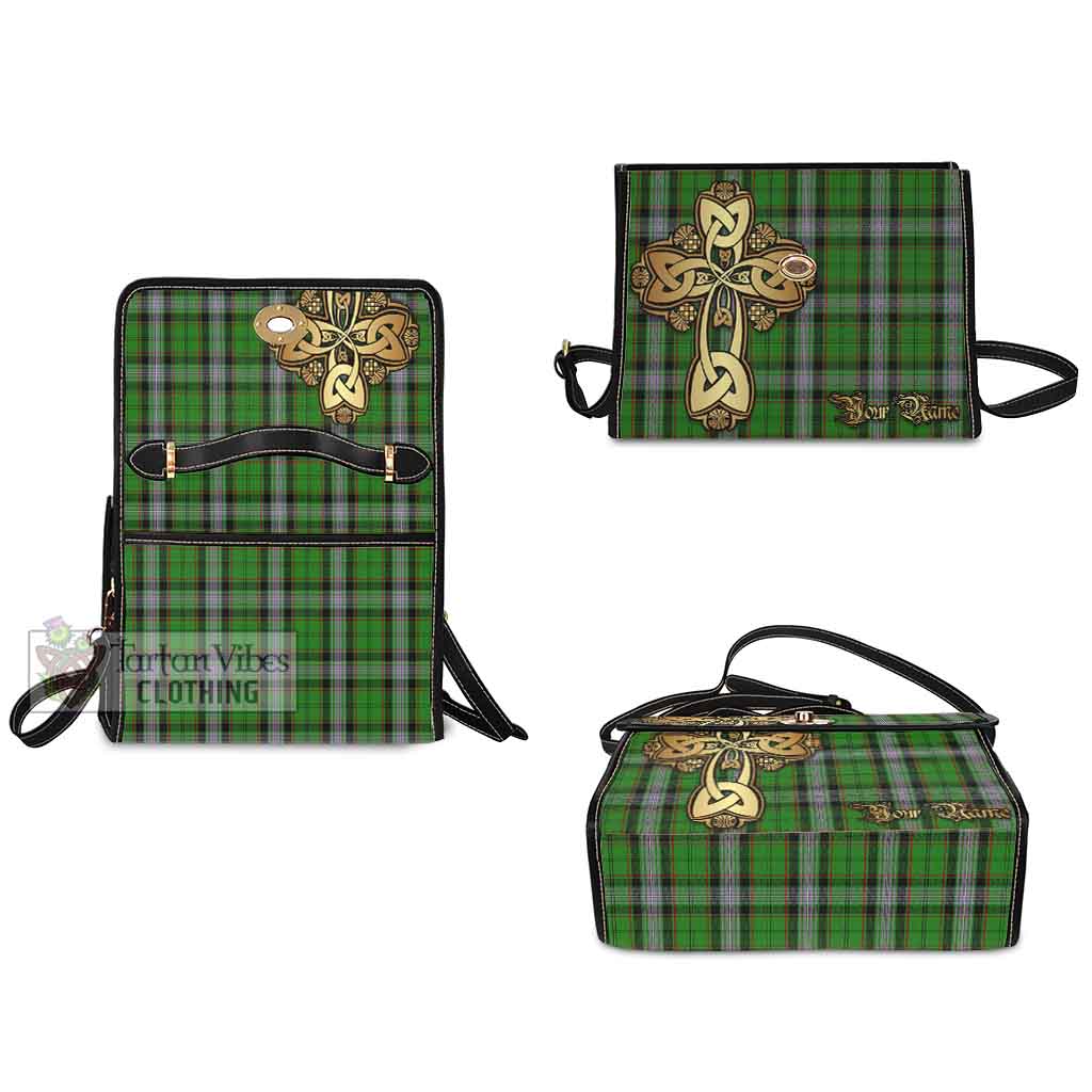 Tartan Vibes Clothing Moss Tartan Waterproof Canvas Bag Golden Thistle Celtic Cross Style