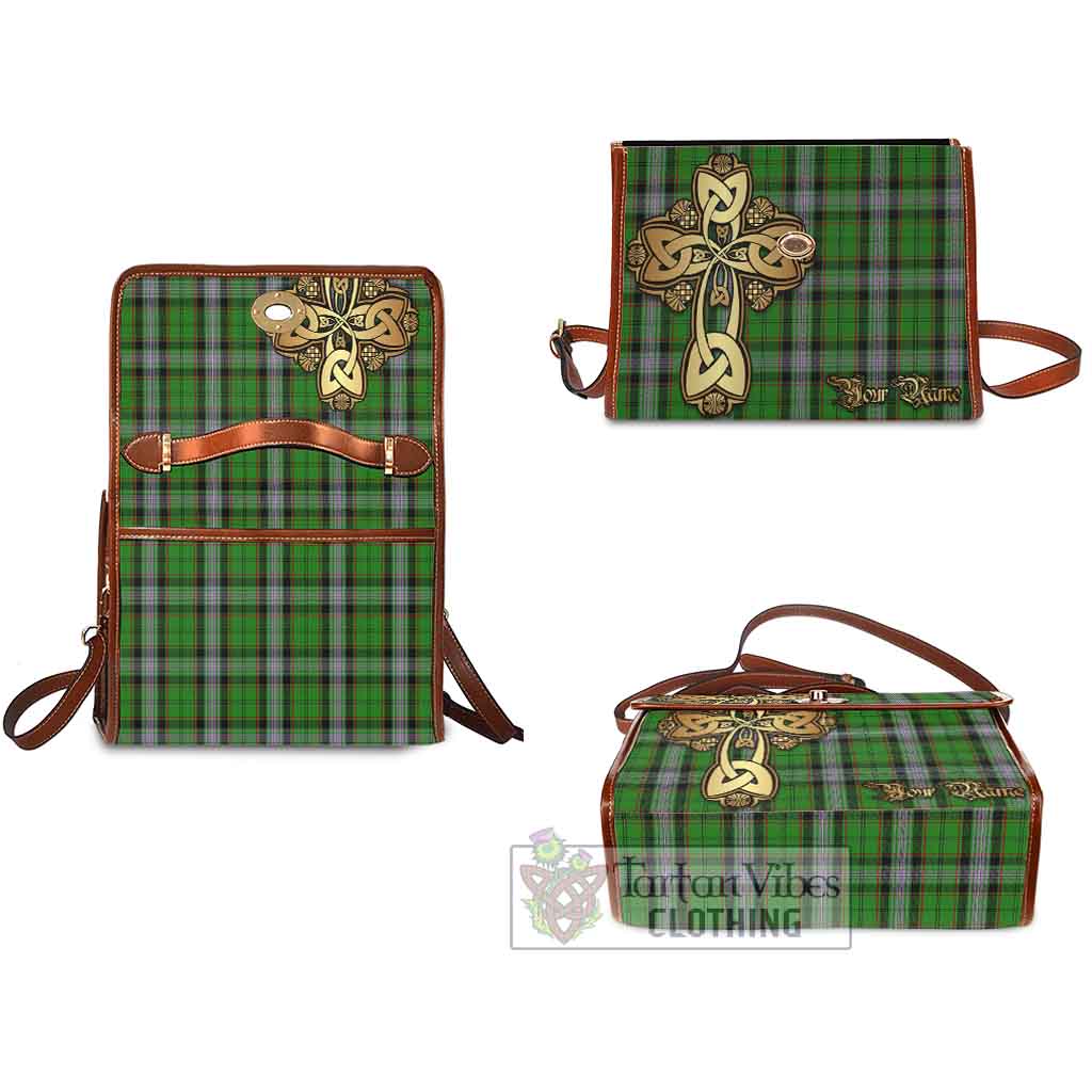 Tartan Vibes Clothing Moss Tartan Waterproof Canvas Bag Golden Thistle Celtic Cross Style
