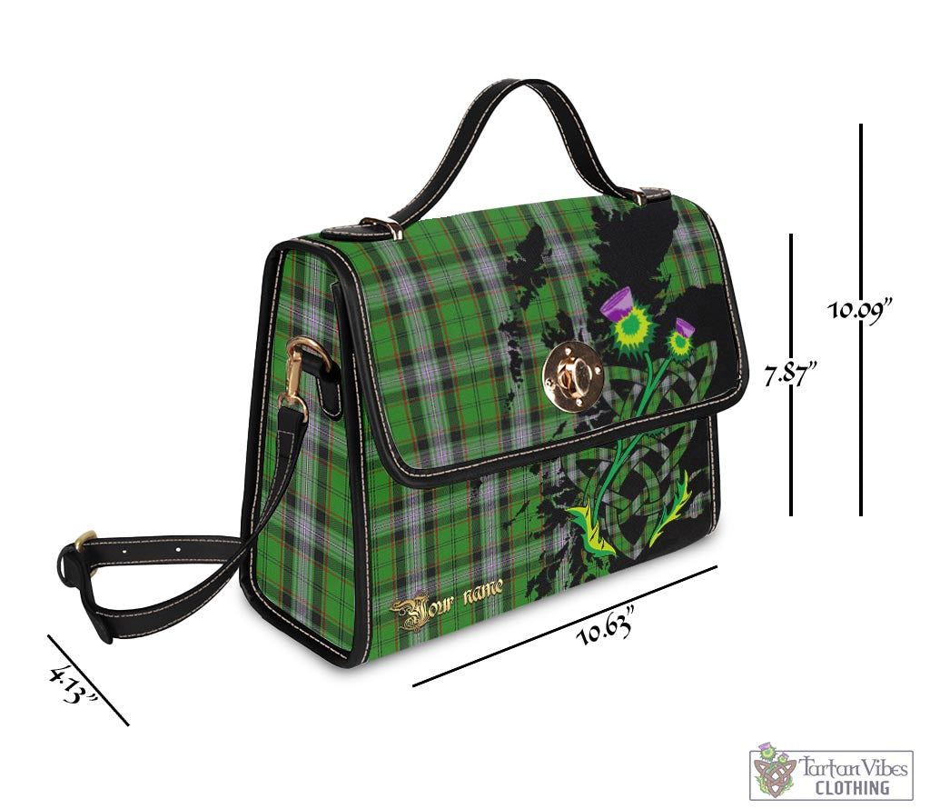 Tartan Vibes Clothing Moss Tartan Waterproof Canvas Bag with Scotland Map and Thistle Celtic Accents