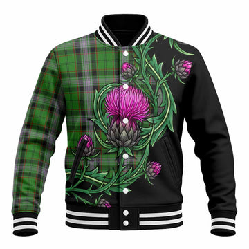 Moss Tartan Baseball Jacket Resilient Scottish Thistle Unisex - Tartan Vibes Clothing
