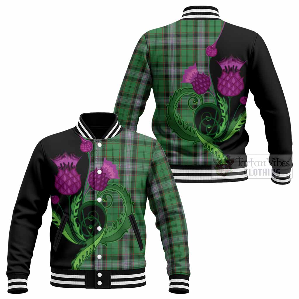 Moss Tartan Baseball Jacket Traditional Scottish Thistle - Tartan Vibes Clothing