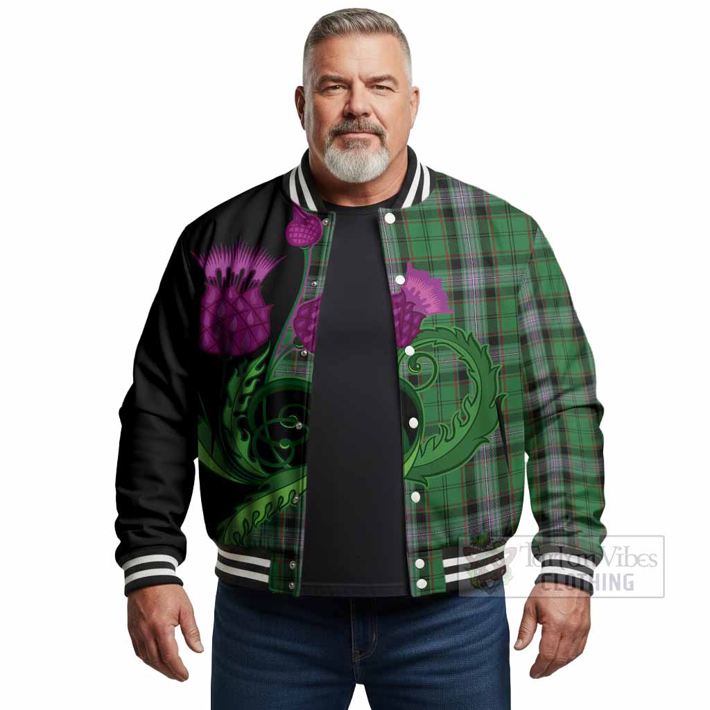 Moss Tartan Baseball Jacket Traditional Scottish Thistle - Tartan Vibes Clothing