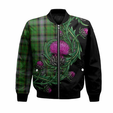 Moss Tartan Bomber Jacket Resilient Scottish Thistle Unisex Black - Tartan Vibes Clothing