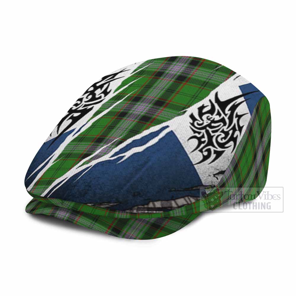 Moss Tartan Flat Cap, Jeff Cap Scotland Flag Ripped Tribal Design